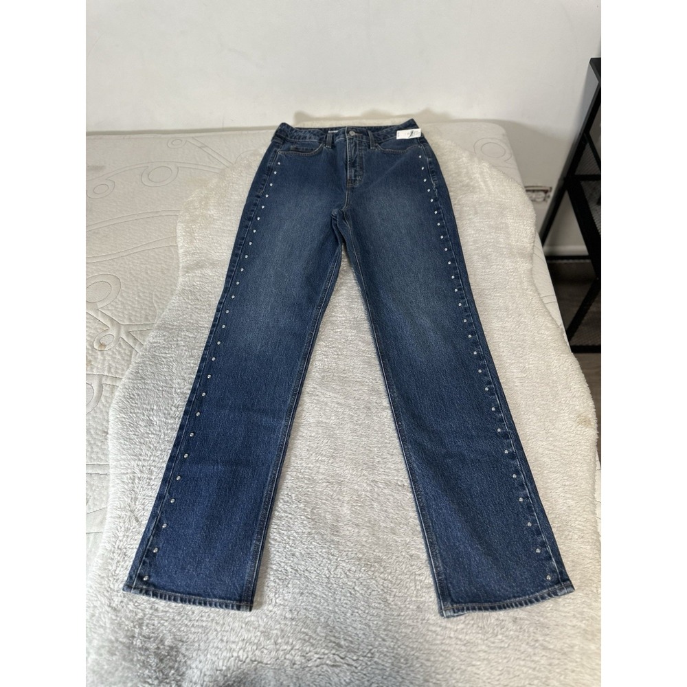 Old Navy Extra High Rise Straight Blue Denim Jeans Size 8 Tall NWT Pants Stretch